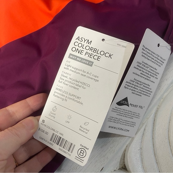 NWT Athleta Purple Orange Asymmetrical Colorblock Halter Swimsuit One-piece Sz S - Picture 4 of 8